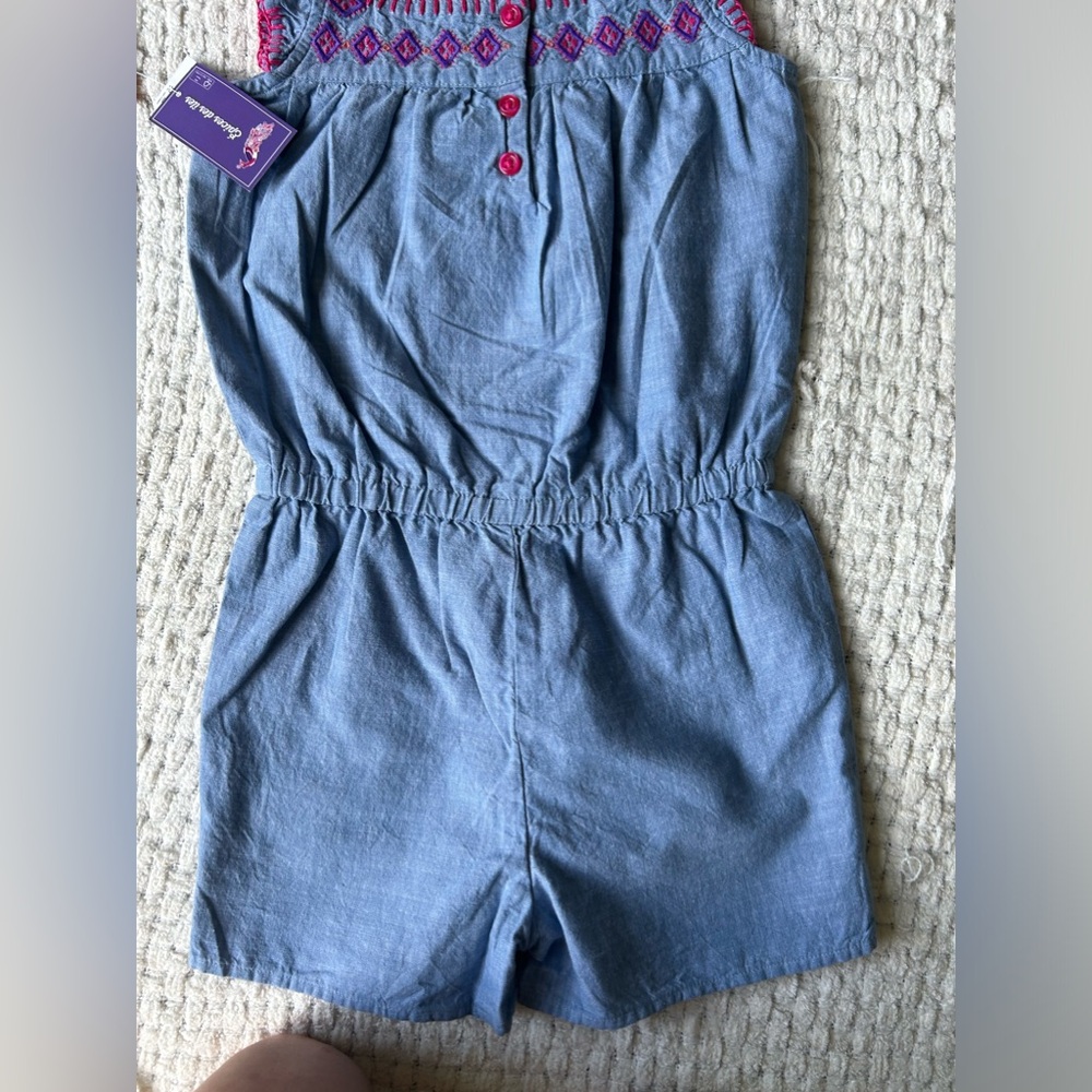 Gymboree NWT Size 3T chambray romper (Shorts)w/pink/purple contrast stitching - Picture 7 of 9